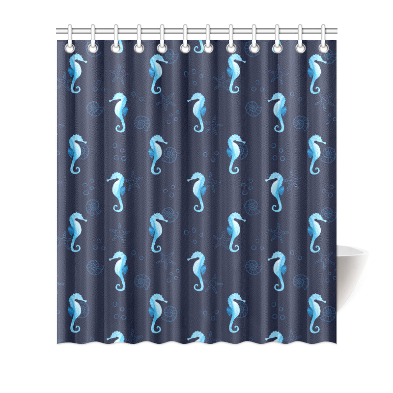SeaHorse Blue neon Pattern Print Design 03 Shower Curtain