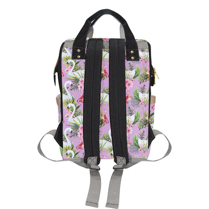 Swan with Flower Pattern Print Design 01 Diaper Bag Backpack