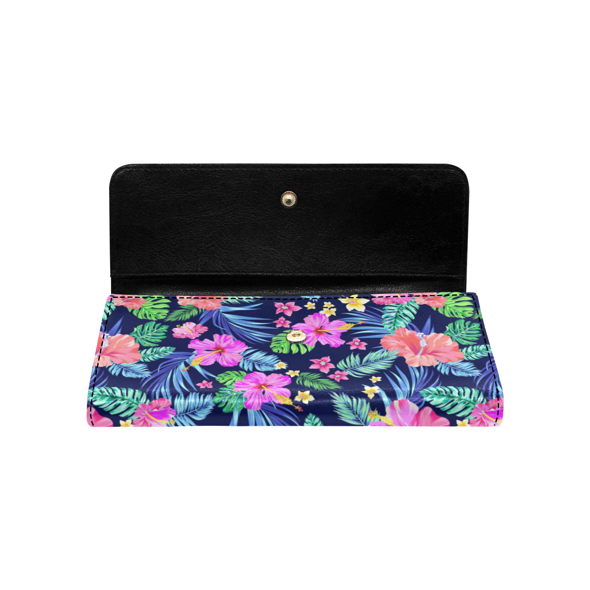 Neon Hibiscus Pattern Print Design HB016 Women's Trifold Wallet