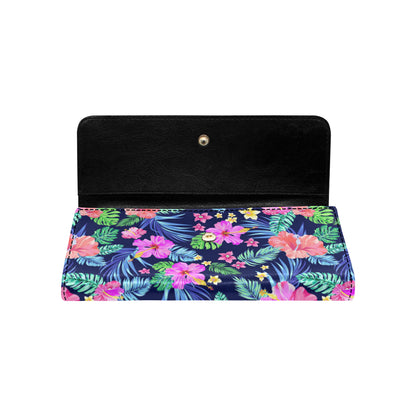 Neon Hibiscus Pattern Print Design HB016 Women's Trifold Wallet