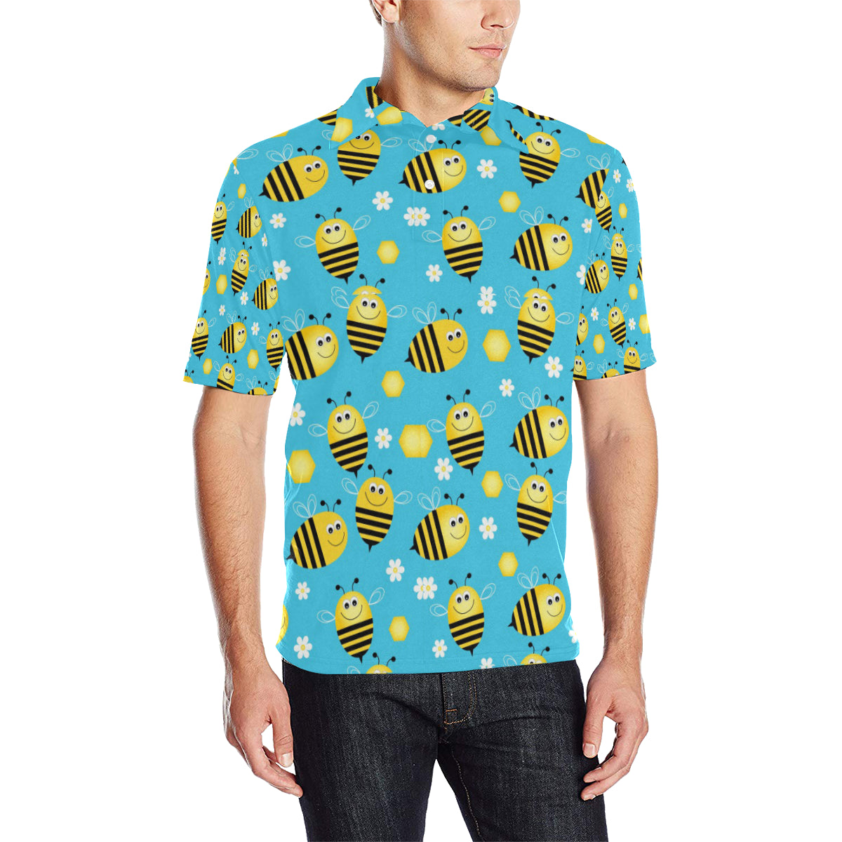 Bee Pattern Print Design BEE06 Men Polo Shirt