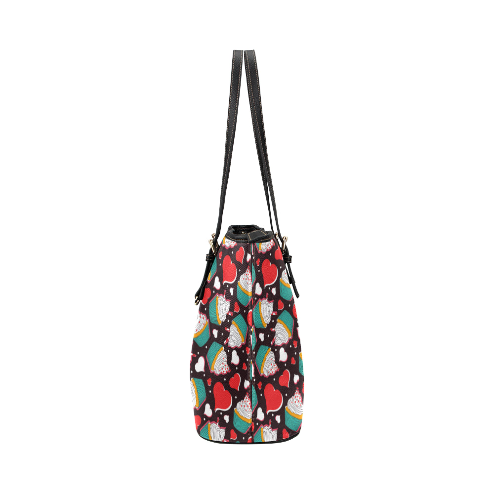 Cupcakes Heart Print Pattern Leather Tote Bag