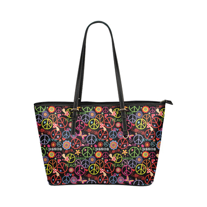Peace Sign Colorful Design Print Leather Tote Bag