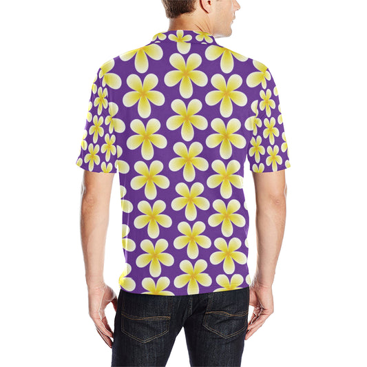 Yellow Plumeria Pattern Print Design PM05 Men Polo Shirt