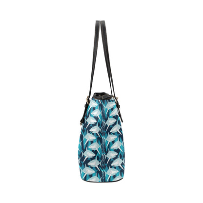 Shark Design Print Leather Tote Bag