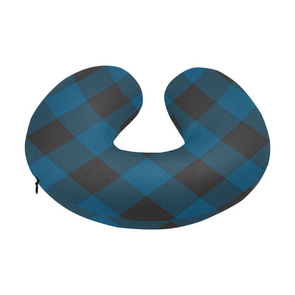 Plaid Blue Pattern Print Design A04 U-Shaped Travel Neck Pillow
