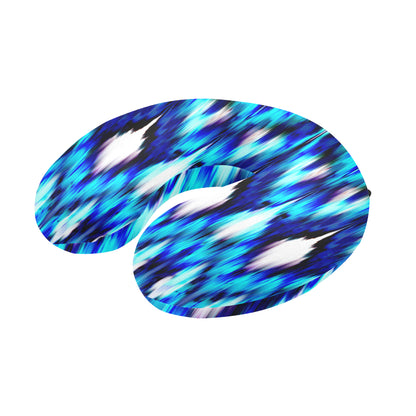 Ikat Blue Pattern Print Design 01 U-Shaped Travel Neck Pillow