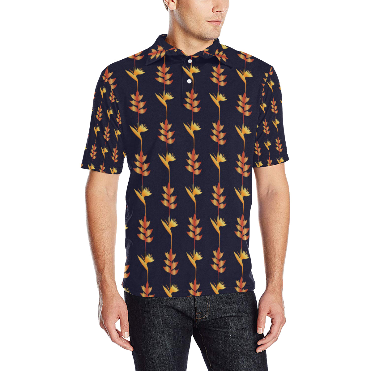 Heliconia Pattern Print Design HL06 Men Polo Shirt