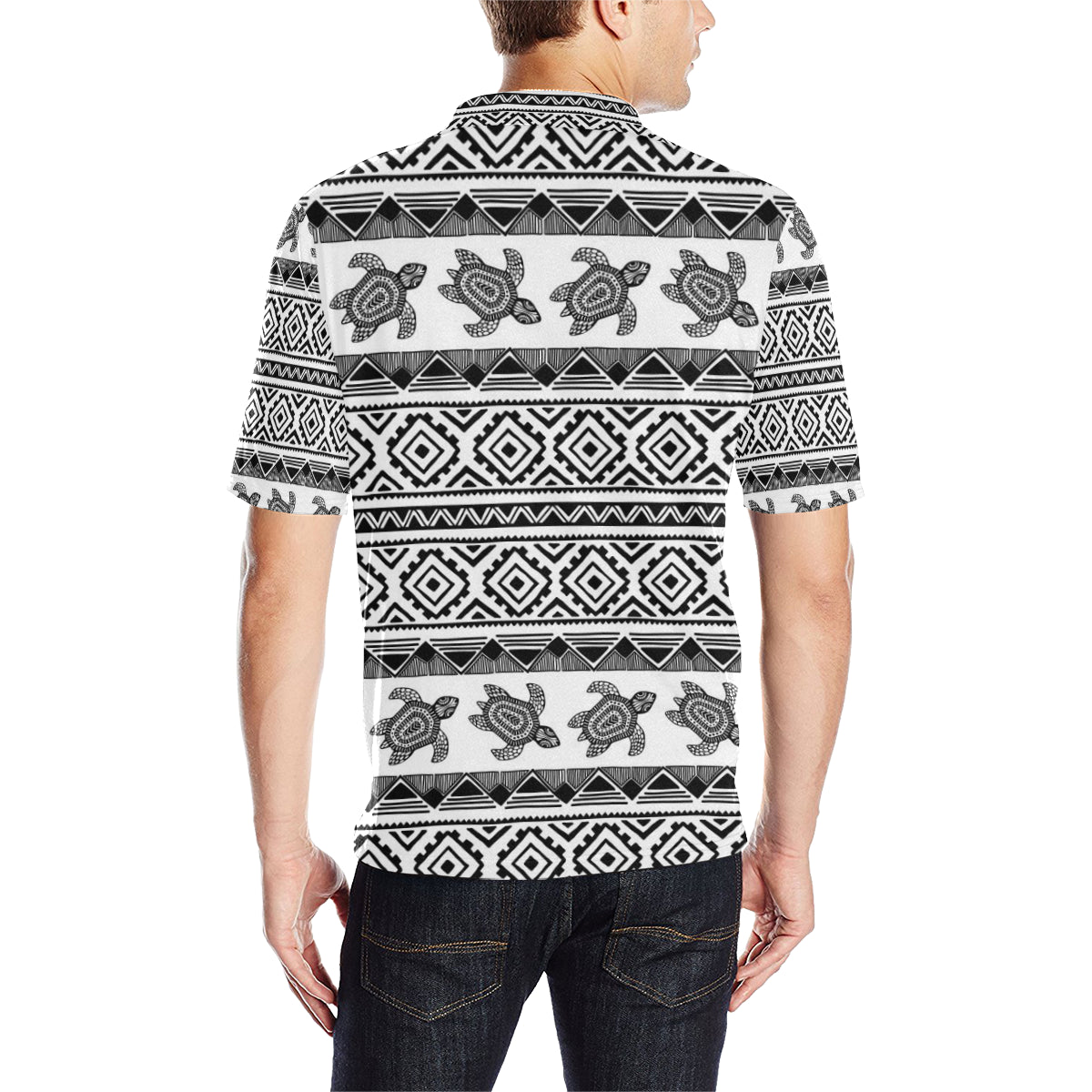 Sea Turtle Tribal Aztec Men Polo Shirt
