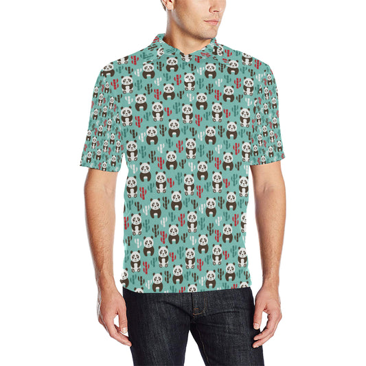Panda Bear Cute Themed Print Men Polo Shirt