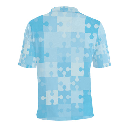 Puzzle Blue Pattern Print Design A04 Men Polo Shirt