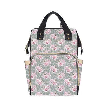 Rose White Pattern Print Design RO012 Diaper Bag Backpack