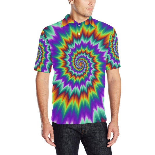 Optical illusion Pulsing fiery spirals Men Polo Shirt