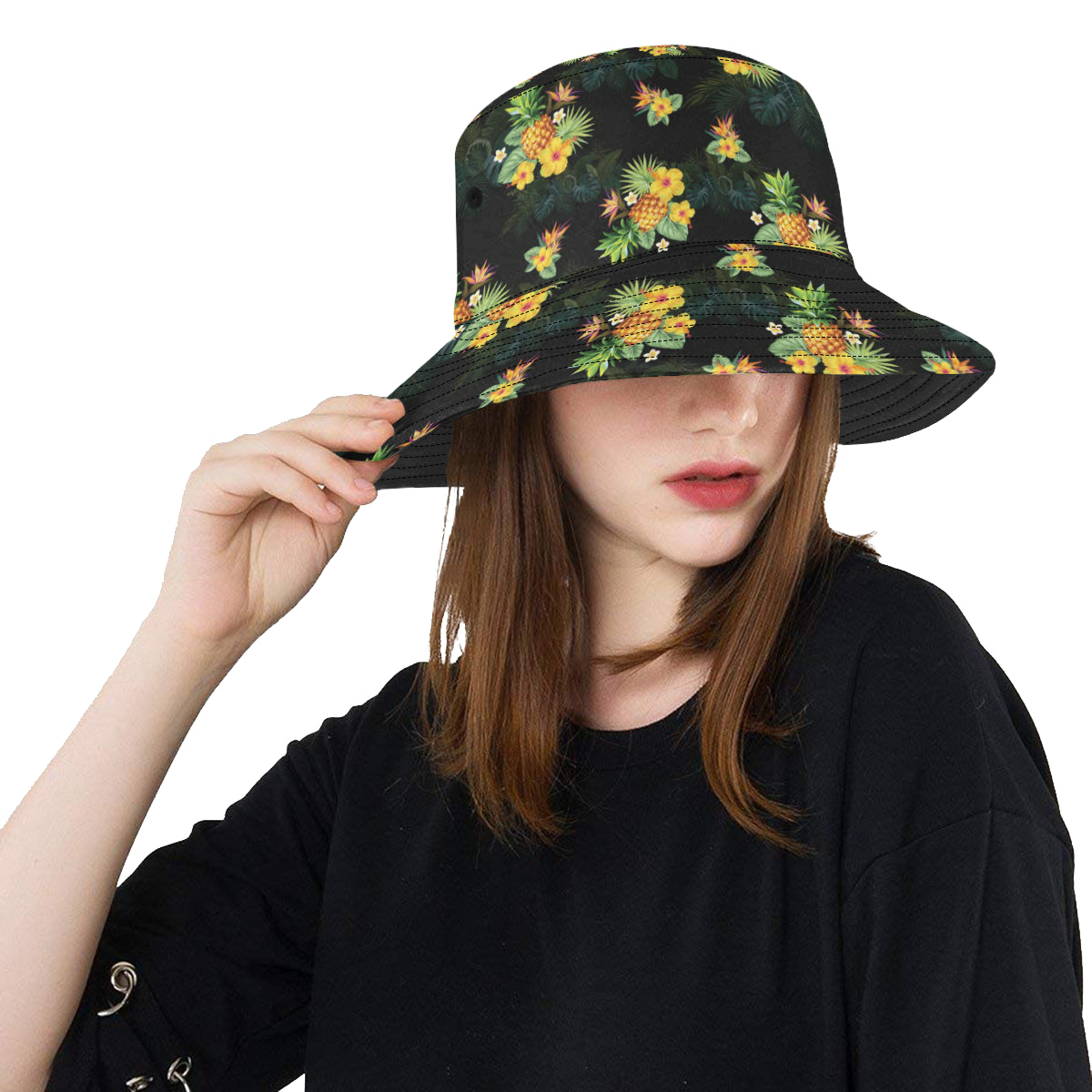 Pineapple Tropical Flower Print Pattern Unisex Bucket Hat