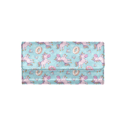 Donut Unicorn Pattern Print Design DN016 Women's Trifold Wallet