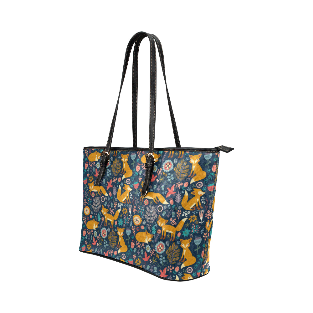 Fox Cute Jungle Print Pattern Leather Tote Bag