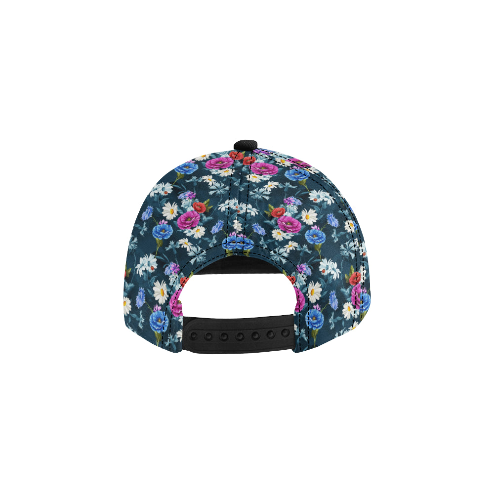 Floral Blue Themed Print Snapback Cap