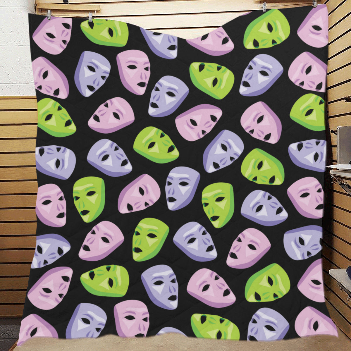 Acting Mask Pattern Print Design 04 Premium Quilt