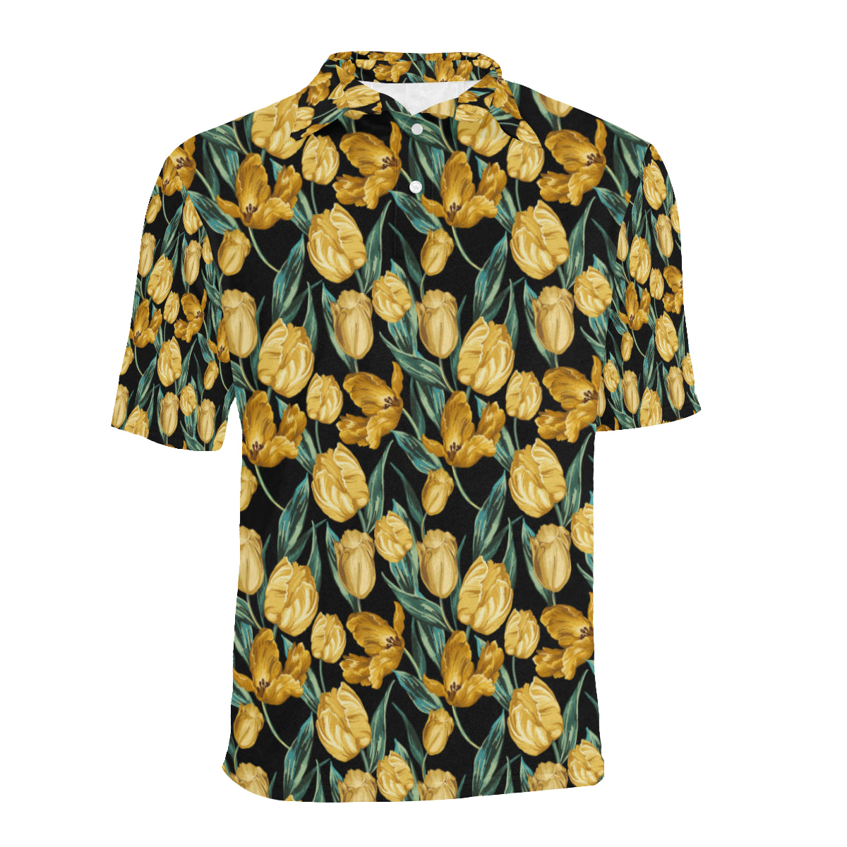 Elegant Yellow Tulip Print Men Polo Shirt