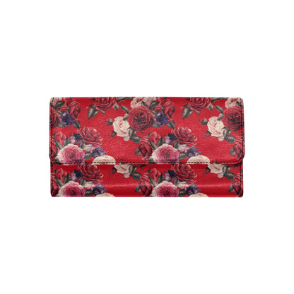 Rose Red Pattern Print Design RO07 Women's Trifold Wallet
