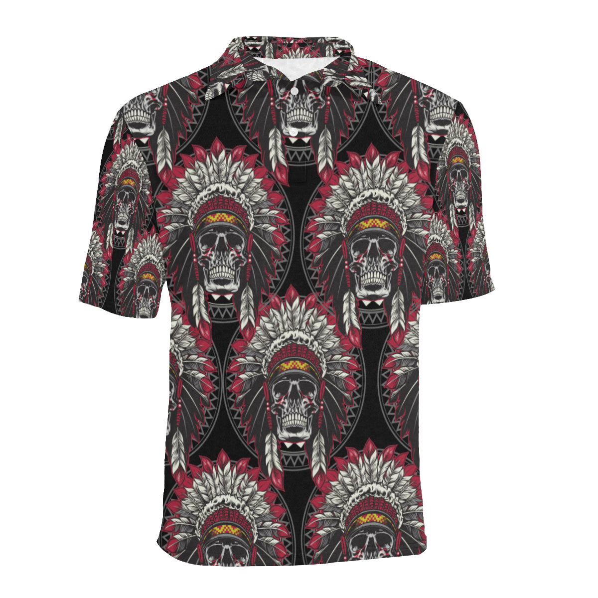 Native Indian Skull Men Polo Shirt