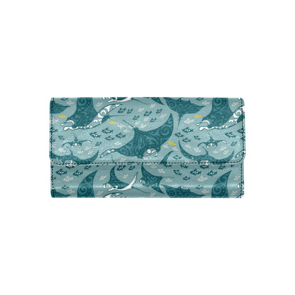 Manta Ray Tribal Pattern Print Design 03 Women's Trifold Wallet