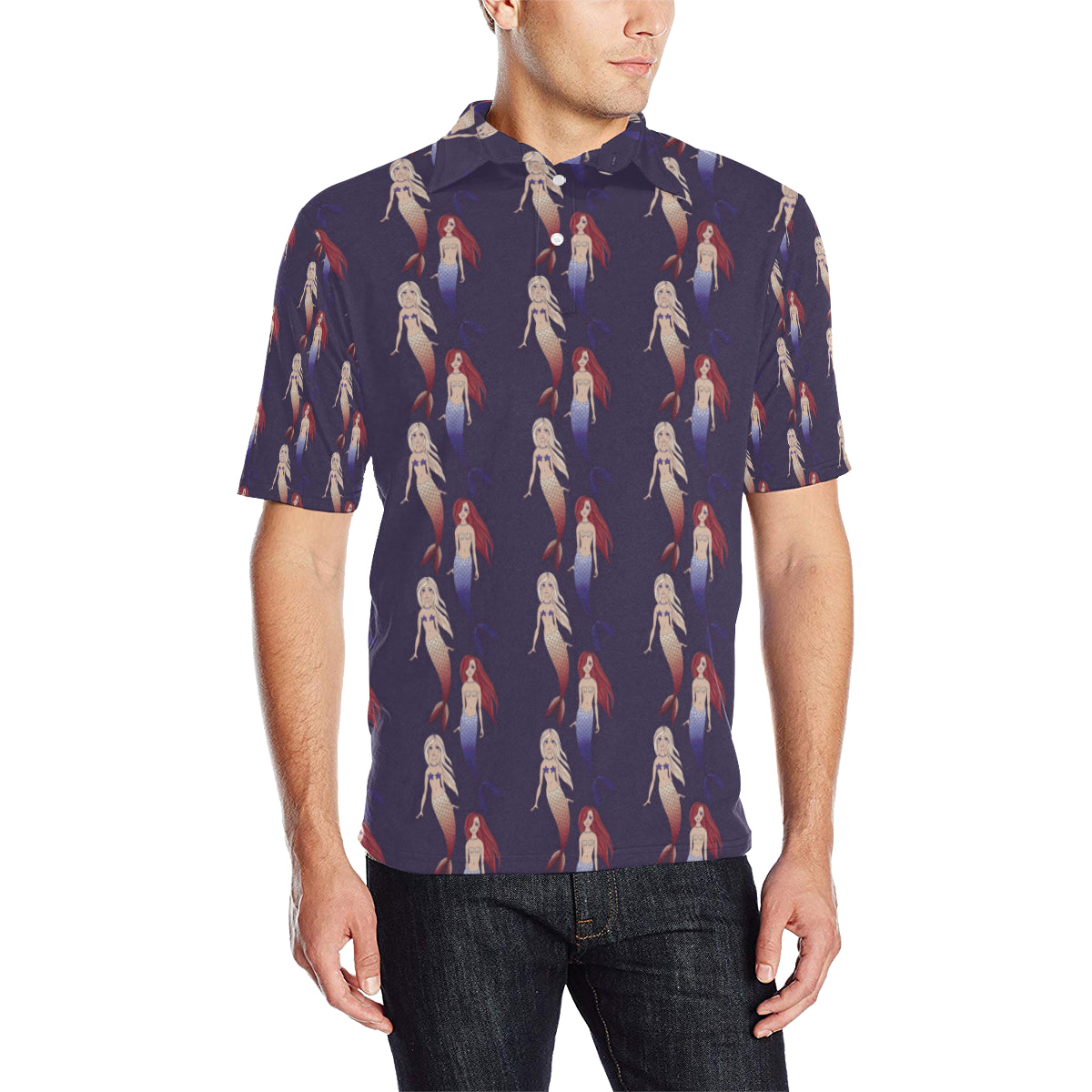 Mermaid Pattern Print Design 02 Men Polo Shirt