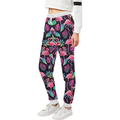 Flamingo Tropical leaves Neon Print Unisex Sweatpants