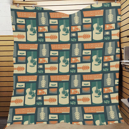 Acoustic Guitar Pattern Print Design 02 Premium Quilt