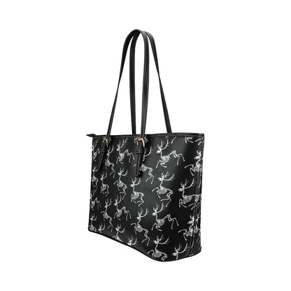 Deer Skeleton Print Pattern Leather Tote Bag