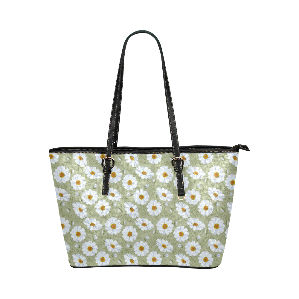 Daisy Yellow Print Pattern Leather Tote Bag