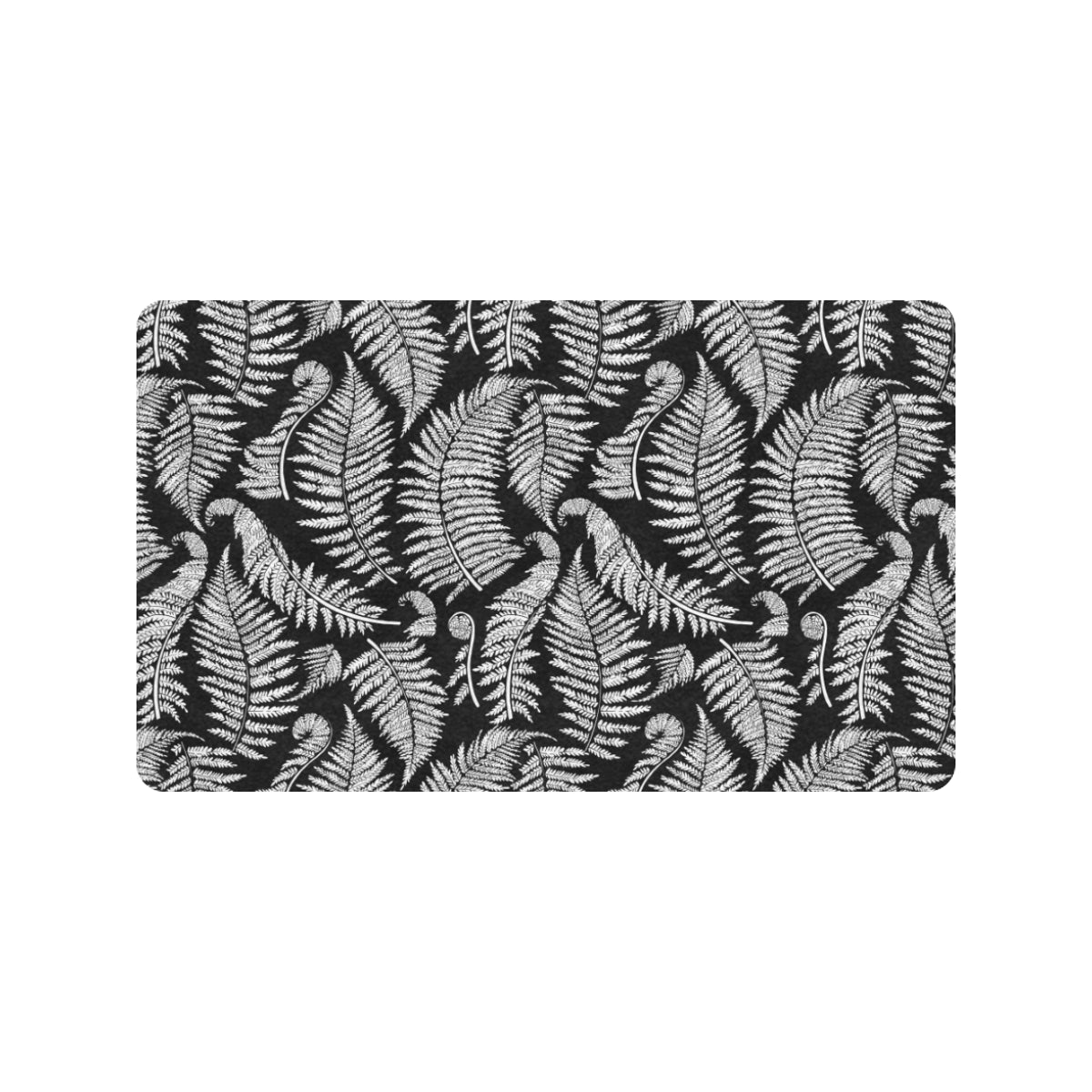 Fern Leave Black White Print Pattern Rubber Doormat