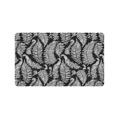 Fern Leave Black White Print Pattern Rubber Doormat