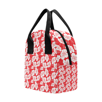 Flower Hawaiian Hibiscus Red Background Print Insulated Lunch Bag