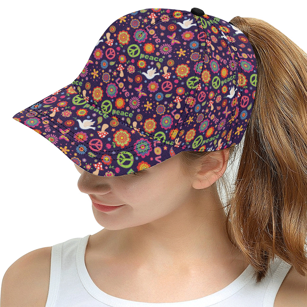 Flower Power Peace Design Print Snapback Cap