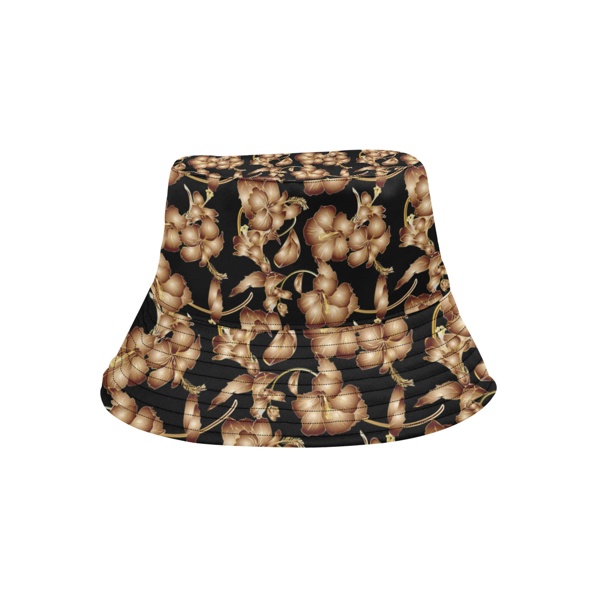 Brown Hibiscus Pattern Print Design HB06 Unisex Bucket Hat