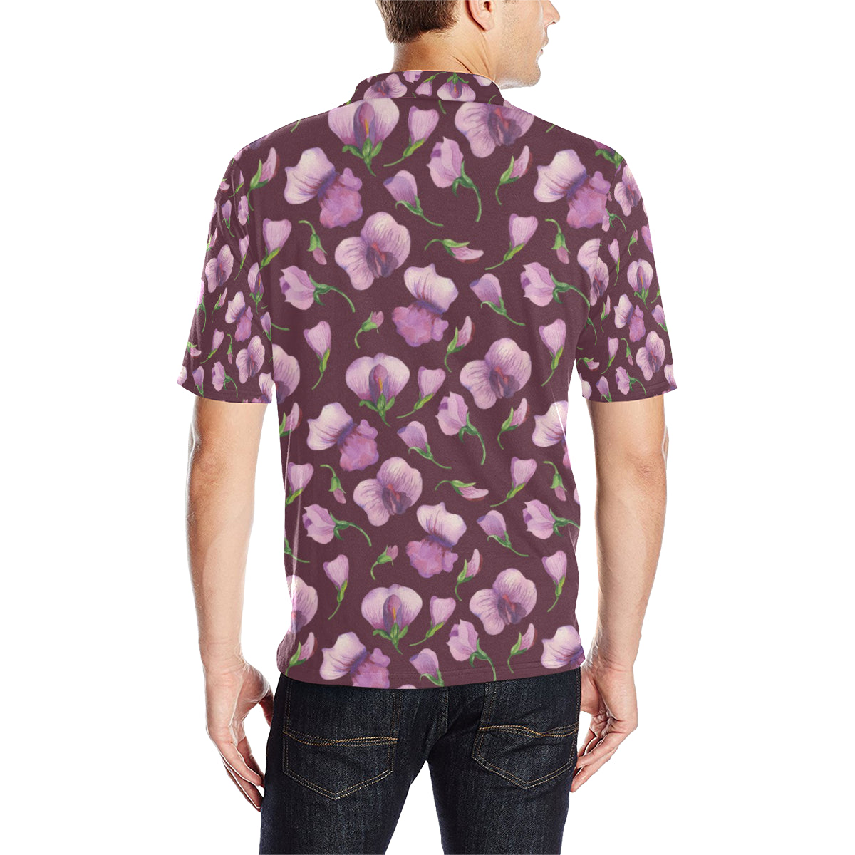 Peony Pattern Print Design PE010 Men Polo Shirt