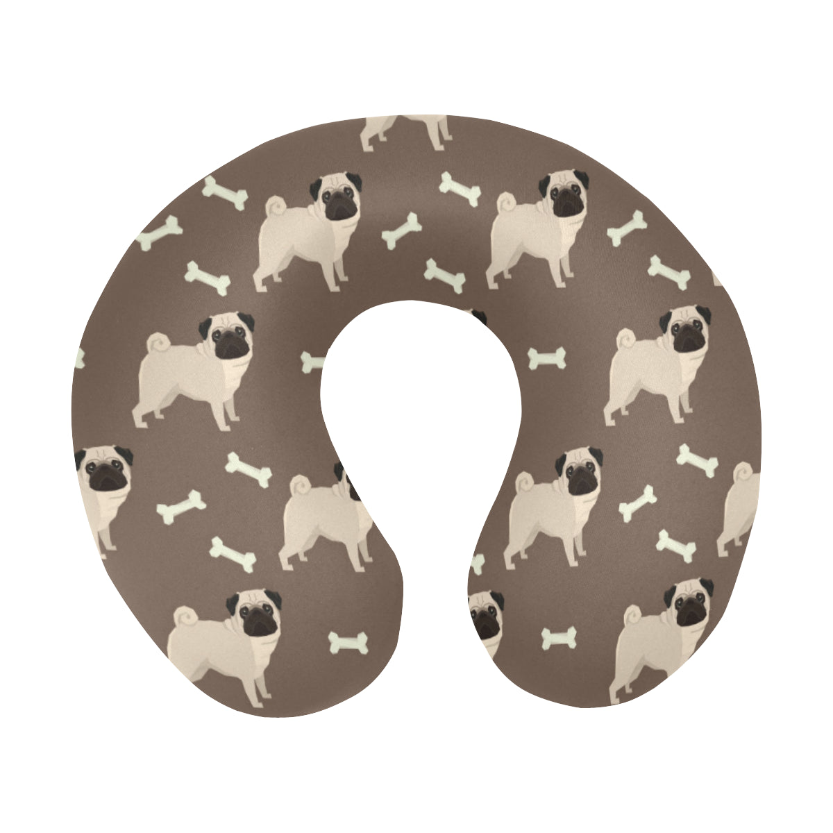 Pug Pattern Print Design A02 U-Shaped Travel Neck Pillow