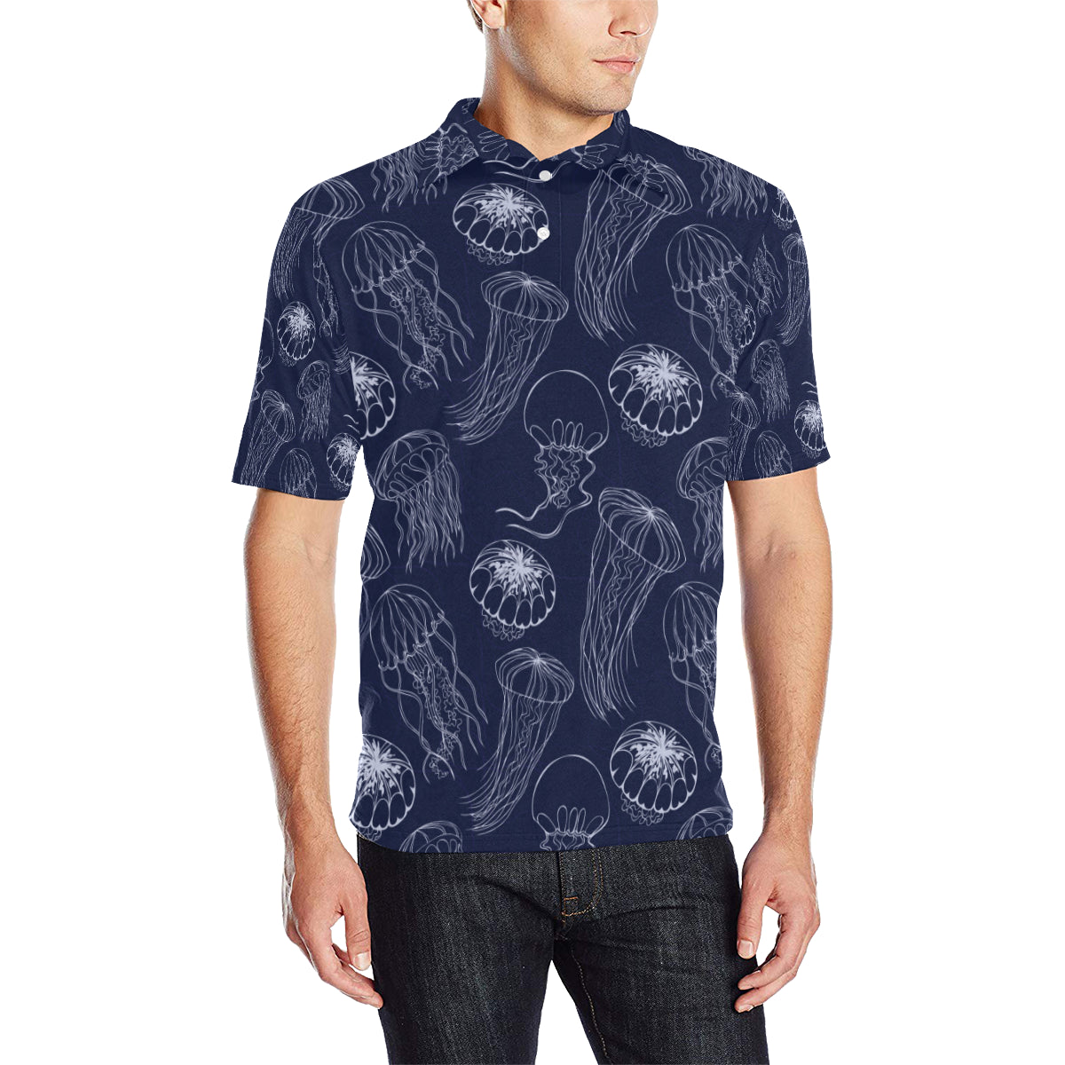 Jellyfish Pattern Print Design 05 Men Polo Shirt