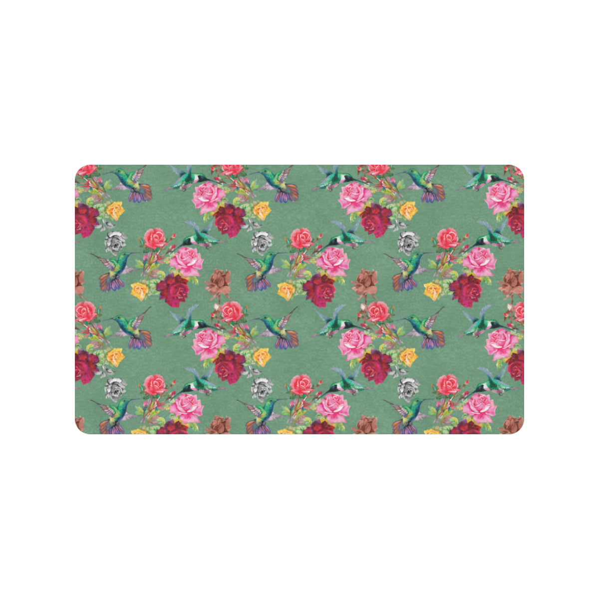 Hummingbird with Rose Themed Print Rubber Doormat
