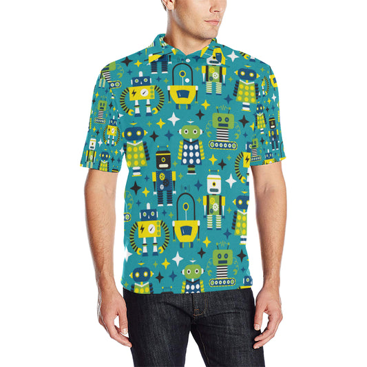 Robot Pattern Print Design A02 Men Polo Shirt