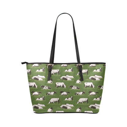 Cow on Grass Print Pattern Leather Tote Bag