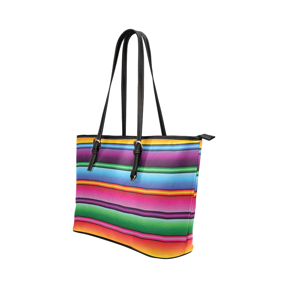Mexican Blanket Colorful Print Pattern Leather Tote Bag