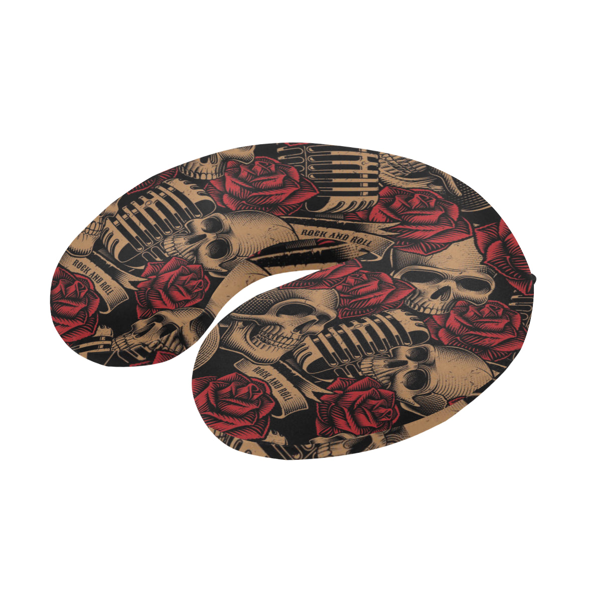 Microphone Skull Rose Pattern Print Design 02 U-Shaped Travel Neck Pillow
