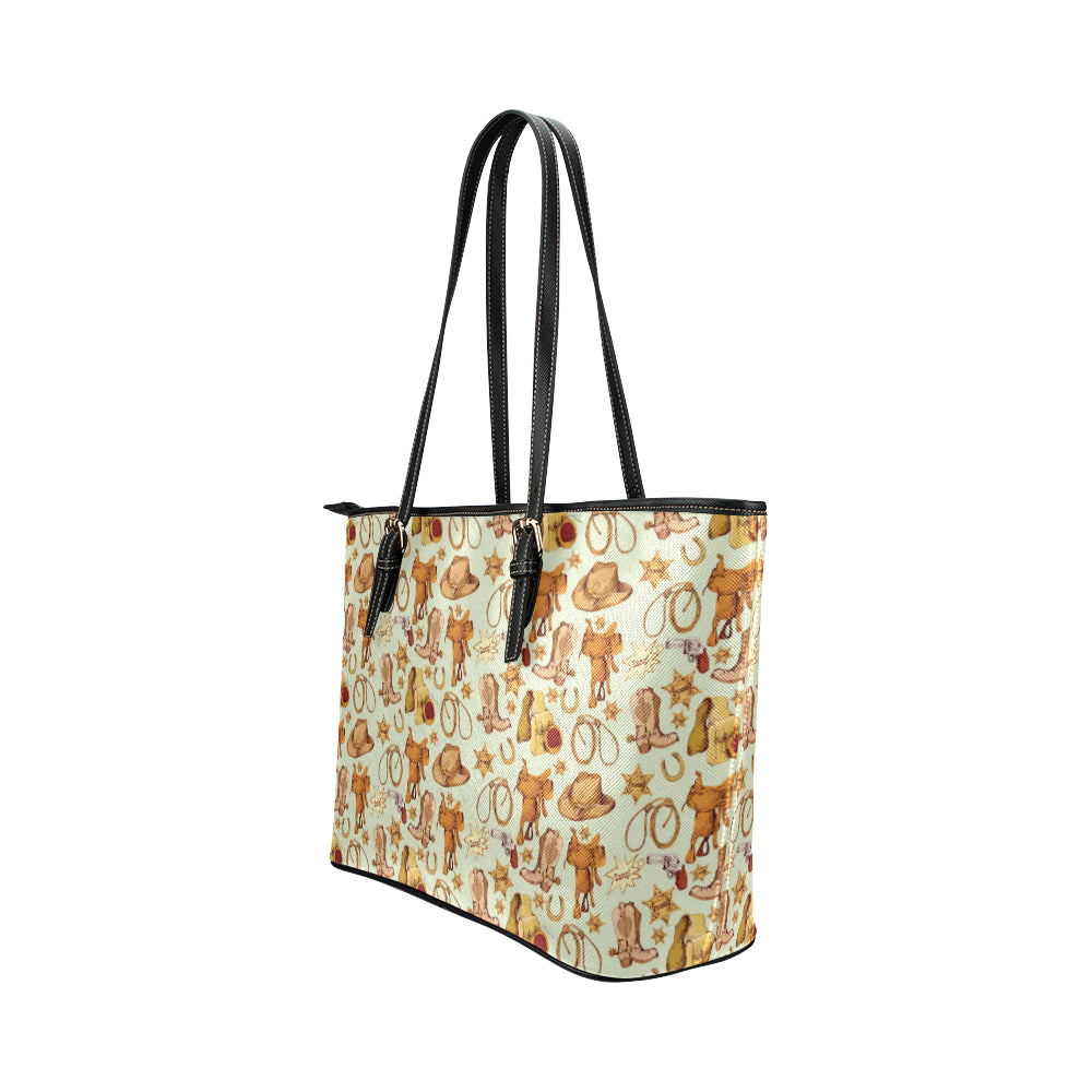 Western Cowboy Design Pattern Leather Tote Bag