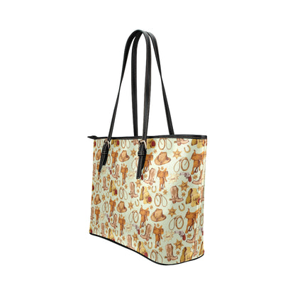 Western Cowboy Design Pattern Leather Tote Bag