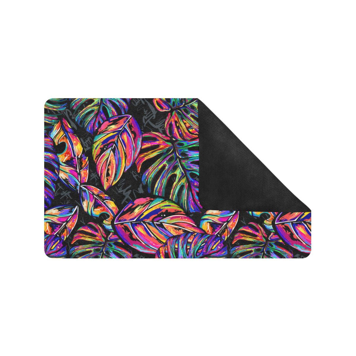 Neon Color Tropical Palm Leaves Rubber Doormat