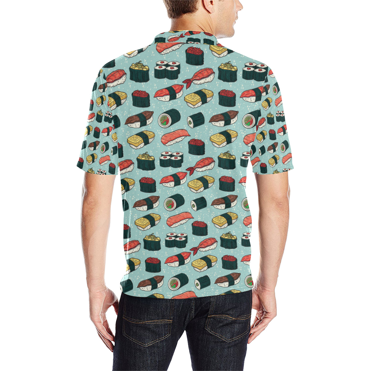 Sushi Pattern Design Men Polo Shirt