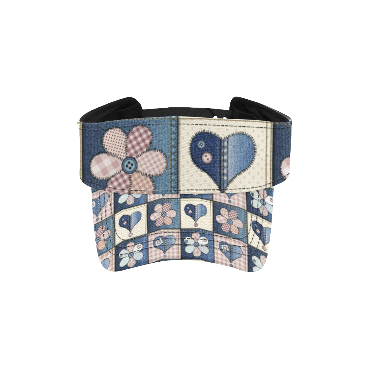 Patchwork Heart Flower Pattern Print Design 01 Unisex Sun Visor