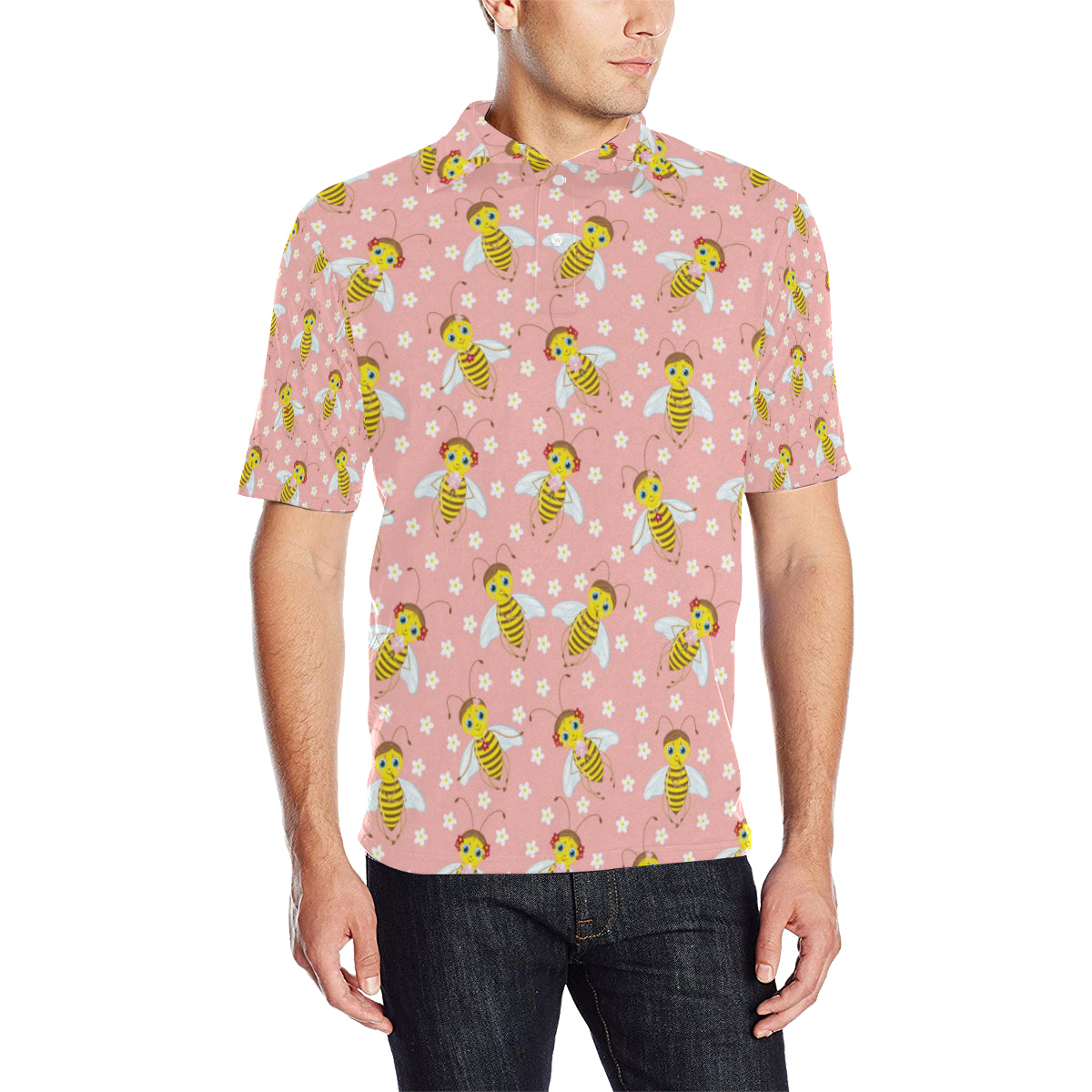 Bee Pattern Print Design BEE07 Men Polo Shirt